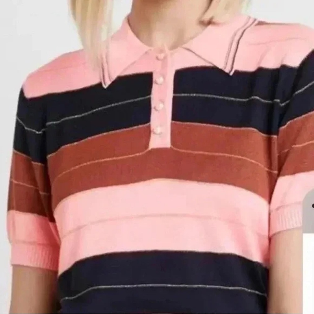 Like New Foxiedox Neutral Stripe Polo Gold Accent